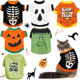 HEKE 6 Piezas Disfraz de Mascota de Halloween, Ropa para Perro y Gato, Disfraz de Mascota Fiesta de Cosplay para Perros Pequeños, Medianos, Gatos, Ropa, Calabaza/Fantasma, M