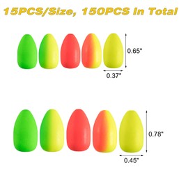 Alwonder 150PCS/Box Oval Foam and Cylinder Foam, Surf Fishing Rig Float Pompano Rig Bottom Rig Live Bait Rig Fish Finder Rig Strike Indicators Fly Fishing for Catfish Trout Walleye (Oval)