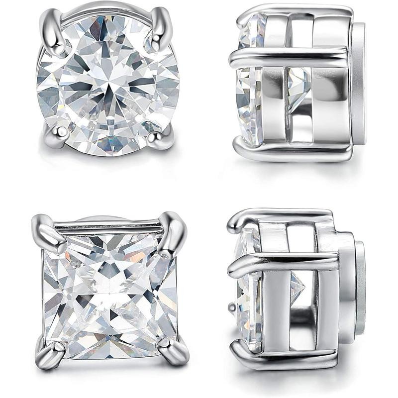 Jstyle 2 Pairs Stainless Steel Stylish Non-Piercing Magnetic Stud Earrings