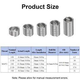 M16*2 Gewindeeinsatz, Helicoil Gewinde Gewindehülse Gewindeadapter Reparatureinsatz, Gewindereparatur Zubehör (10er Pack, 1D)