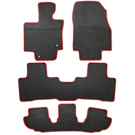 Lwope Car Floor Mats Custom Fit for 2020-2023 Toyota Highlander 7 Seats w/2nd Row Bench or Bucket Seats w/Center Console (No Hybrid) Black Red Rubber Auto Liner Mats All Weather Protection