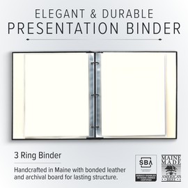 Gallery Leather 3 Ring Binder with Plastic Sleeves, Includes 10 Sheets, Sheet Size: 8.5" x 11" - Presentation Binder Rings with Window and Hubbed Spine, Thick: 0.75" Belfast Black
