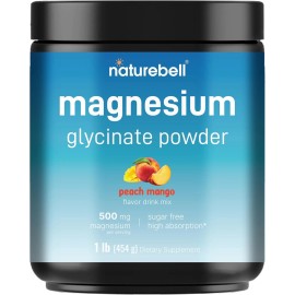 Naturebell Magnesium Glycinate Powder 500Mg, 1Lb Peach Mango Flavor