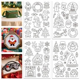 GLOBLELAND 4 Sheets Christmas Elements Water Soluble Hand Sewing Stabilizers for Fabric Santa Claus Wash Away Embroidery Stabilizer Stickers Snowflakes Stitch Practice for Embroidery Beginner Lovers
