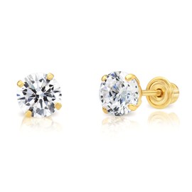 14k Yellow Gold Solitaire Cubic Zirconia Stud Earrings with Screw Backs (5mm)