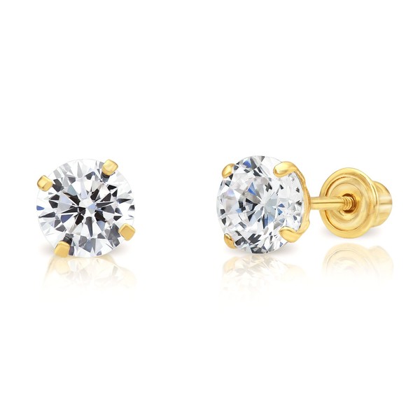 14k Yellow Gold Solitaire Cubic Zirconia Stud Earrings with Screw