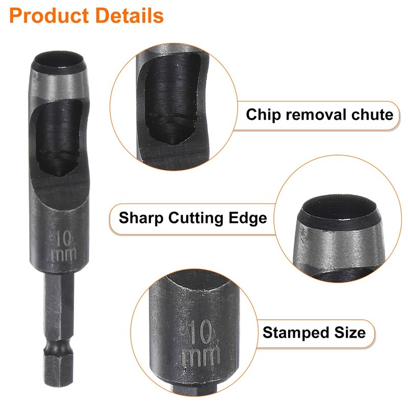sourcing map 2pcs 10mm,12mm Leather Hollow Hole Punch 1/4" Hex