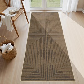 Jute 2x6 Hallway Rug, Kitchen Runner Rug Farmhouse Non-Slip Washable Indoor Outdoor Floor Carpet Runner for Entryway Patio Bedroom Bathroom Laundry, Tan/Brown