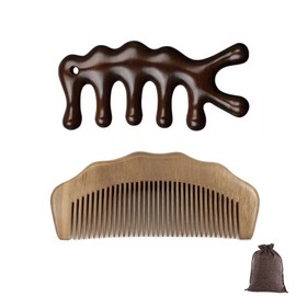 sanlusan 2 Pcs natural wooden comb,comb set, head Massage Comb,hair massager, wooden comb for women,wooden comb for men, Anti Static Wood,gua sha comb, head massager scalp stress relax,birthing comb,Mother's Day Gift,grandma's gift grandpa's gift