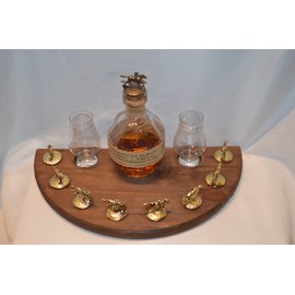 Bourbon Cork Display Half Moon Shape With Light and Glass Holders Compatible With Blanton's Horse Cork Stoppers- 3 Different Stain Options (Walnut No Glass Cutouts)