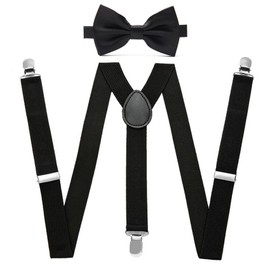 Gekamoyue Braces for Men, Men's Braces X Shape, 2.5 cm Suspenders, Adjustable Suspenders with Bow Tie, with 3 Strong Metal Clips, One Size for Men and Women