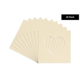 4x5 Mat For 7x7 Frame - Precut Fresh Linen Canvas Heart Shaped Photo Mat Board Opening - Acid Free Matte to Protect Your Pictures - Bevel Cut for Family Photos, Pack of 25 Matboards