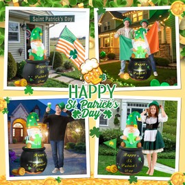 Buheco St Patricks Day Inflatables Outdoor Decorations 5ft Large Cute Blow Up Leprechaun Inflatable Gnome Sitting on Gold Pot Shamrocks Led Lights Saint Irish Outside Yard Lawn Indoor Vacation Décor