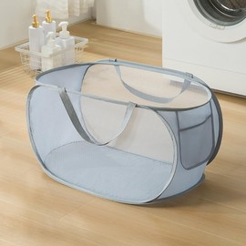 Qtopun Mesh Popup Laundry Hamper, Horizontal Foldable Portable Dirty Clothes Basket for Bedroom, Kids Room, College Dormitory and Travel - Grey