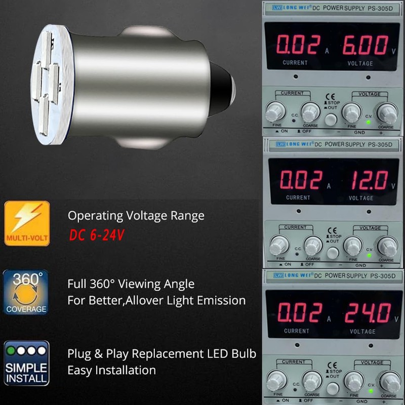 10pcs DC6-24V BA7S LED Bulbs Amber 3014 4SMD Chips LED