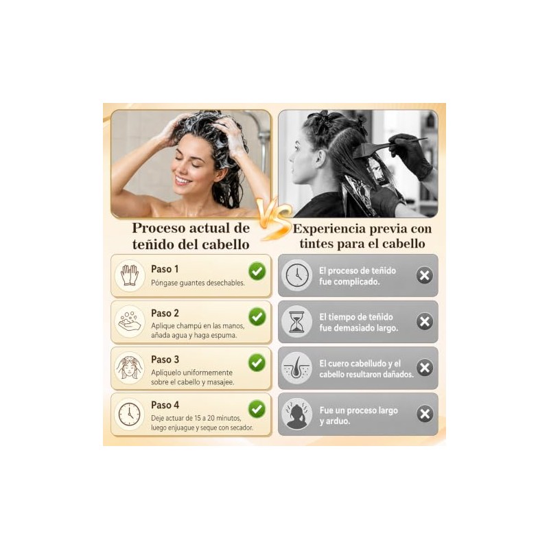 Hair Dye Shampoo 4 en 1 Fórmula Suave Ingredientes Naturales