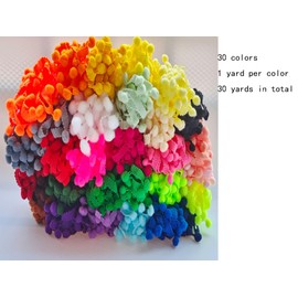 Pom Pom Trim 30 Yards 30 Colors 12mm Ball Fringe Trim for Sewing Accessory Decoration DIY Crafts (Mixed Color 1, 12mm 181243)