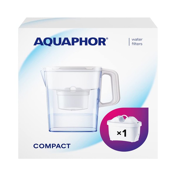 AQUAPHOR Water Filter Jug Compact White Includes 1 Maxfor+ Filter I Plastic Carafe 2.4 L I Reduces Limescale, Chlorine & Heavy Metals I Compact & Lightweight Water Filter I Fits in the Fridge Door