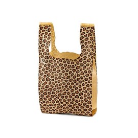 Leopard Print T-Shirt Bags with Handles – Small 8 x 5 x 16 in .48 Mil HDPE Disposable Plastic Animal Shopping Bags for Boutiques, Apparel Stores, Salons, Gift Shops, Craft Fairs - 100 Pack