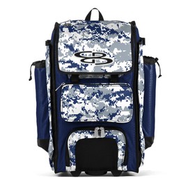 Boombah Rolling Catchers Superpack Baseball/Softball Gear Bag - PS-9124-3000C23 Digital Camo Royal/Gray- Telescopic Handle and Holds 4 Bats - Wheeled Version