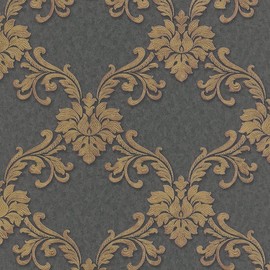 CONCORD WALLCOVERINGS ™ Textured Wallpaper Classic Featuring Floral Ornament Design, Gray Gold, 7 in x 10 in, 579815