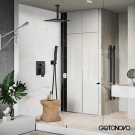 gotonovo Ceiling Mount Shower System Bathroom Shower Faucet Set Rain Showerhead with Handheld Spray Combo High Pressure Shower Trim Kit with Valve 10 inch Showerhead Matte Black