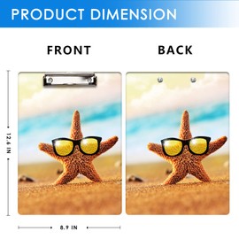 Britimes Clipboard Decorative Office School Hardboard Wood Nursing Clip Board and Pull for Standard A4 Letter Size, Seashore Summer Beach Starfish Sunglasses 12.6" X 8.9"