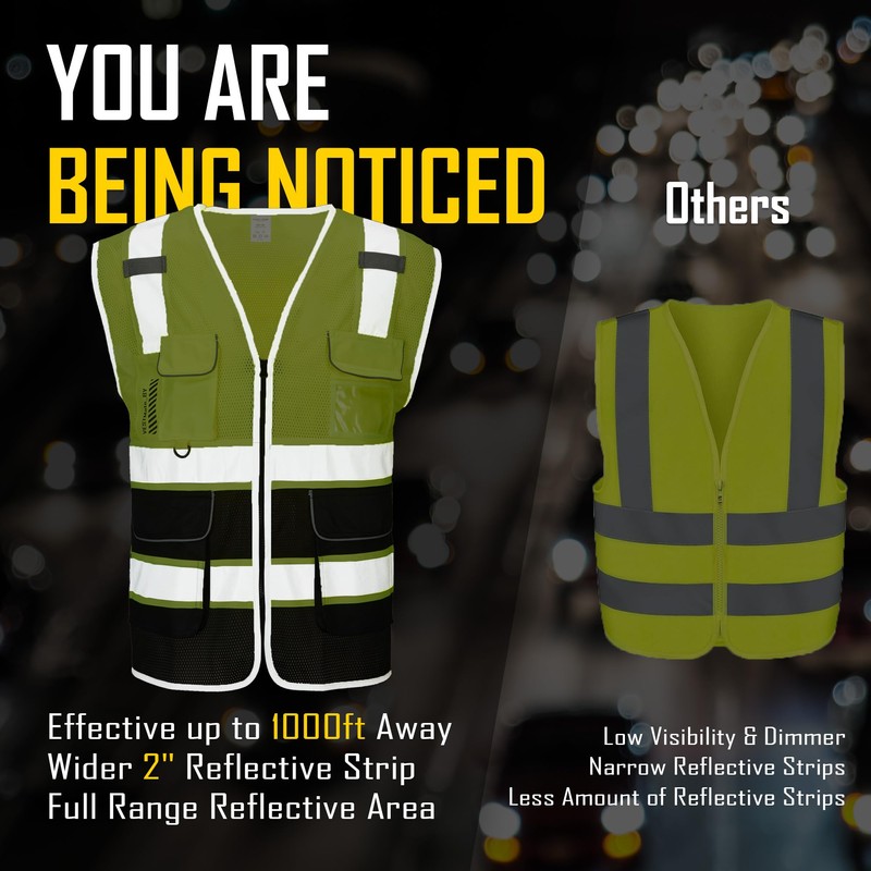 COOLJOB 9 Pockets Reflective Mesh Safety Vest for Men, Hi-vis