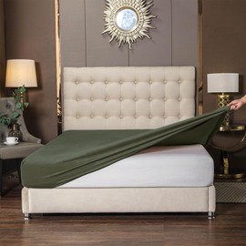 Soifox Velvet Warm Fitted Sheet King Size - Olive Green Winter Fitted Bed Sheet with Extra Deep Pocket 16 Inches(40cm), Soft Flannel Bottom Sheet King Bed 150 x 200 cm