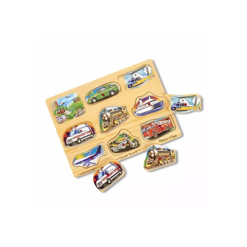 Melissa & Doug Wooden Peg Puzzle Sound Puzzle Vehicles Hear