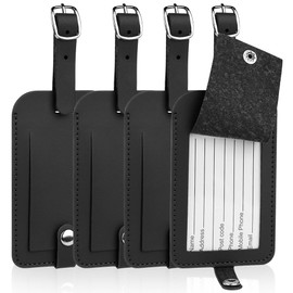 flintronic Suitcase Tags, Suitcase, Luggage Tags, Tags with Name Plate, Address Tag, Suitcase Tag, Travel Accessories, Pack of 4 (Black)