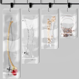 Zonon 4 Size Clear Hanging Bags, Resealable Bag, Self-Sealing Bag with Hang Hole for Packaging Necklaces, Earrings, Jewelry, 3 x 4 Inch, 3 x 6 Inch, 3 x 8 Inch, 3 x 12 Inch (200 Pieces)
