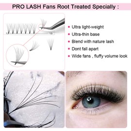Fan Eyelash Extensions, 6D-0.10-13, Short, Ready-Made Volume Eyelashes, 0.10 D Curl (6D-0.10.13 mm)