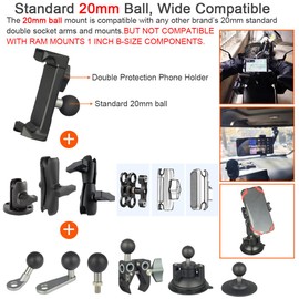 DEKEENSTAR Motorcycle Car Bike Cell Phone Holder with 20mm Ball, Aluminum 20mm Ball Mount Phone Holder with Dual Anti-loosening Locking knob for Double Protection