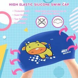 Kids Swim Cap Cute Animal Print Swimming Cap Suitable for Boys and Girls Aged 3-16 Years Old(Ox Print Pattern)
