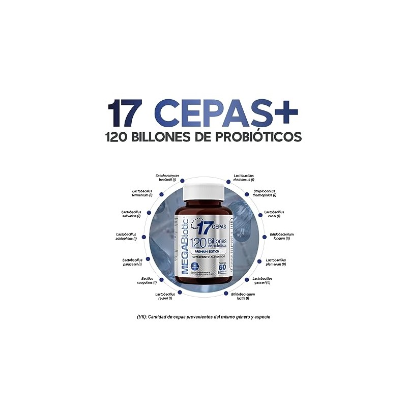 MegaBiotic Probióticos 120 Billones y 17 Cepas60 cápsulas536mg pporción