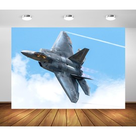 Loccor Fabric 5x3ft Jet Fighter Backdrop Runway Air Force Blue Sky Air Combat Airshow Photography Background Military Theme Birthday Party Decorations Photo Booth Studio Props