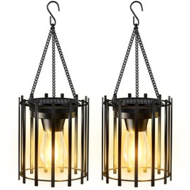 KOOPER Solar Lanterns Outdoor Waterproof, 14.56" Upgraded Bright Hanging Solar Lights Outdoor Lanterns Decorative, Auto ON/Off Metal Hanging Lantern Lights for Pathway Yard Patio Garden Decor 2 Pack