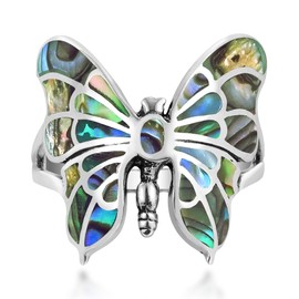 Exotic Graceful Butterfly Abalone Shell Inlay .925 Sterling Silver Ring (8)