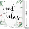 Wood Box Sign Desk Decor, Good Vibes Sign, Rustic Leaves