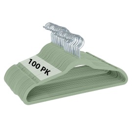 Simplify Slim Velvet Clothes Hangers | 100 Pack | Non-Slip | Shirts | Suit | Pants | Dresses | Garments | Closet Storage & Organization | Durable | Sage