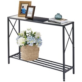 Tajsoon Console Table, 2-Tier Entryway Table, 41.8”L Narrow Sofa Table with Shelves, Entrance Table for Hallway, Entryway, Living Room, Foyer, Corridor, Office, Black & White