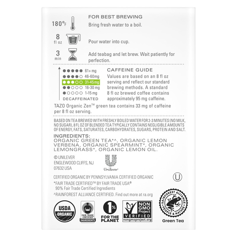 TAZO Regenerative Organic Zen Green Tea, 36 Total Tea Bags