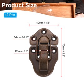 PATIKIL Retro Style Duckbilled Toggle Hasp Latch, 2 Pack Small Metal Vintage Box Toggle with Mounting Screw for Jewelry Cabinet Wooden Ordinary Box Crafts, Red Bronze