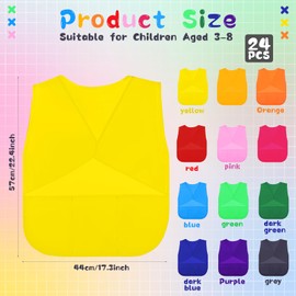 Baggyfly 24 Pcs Kids Art Smocks Waterproof Painting Smocks with 3 Pockets Sleeveless Toddler Child Art Aprons Arts Supplies for Kids 3-8 Years, 12 Colors