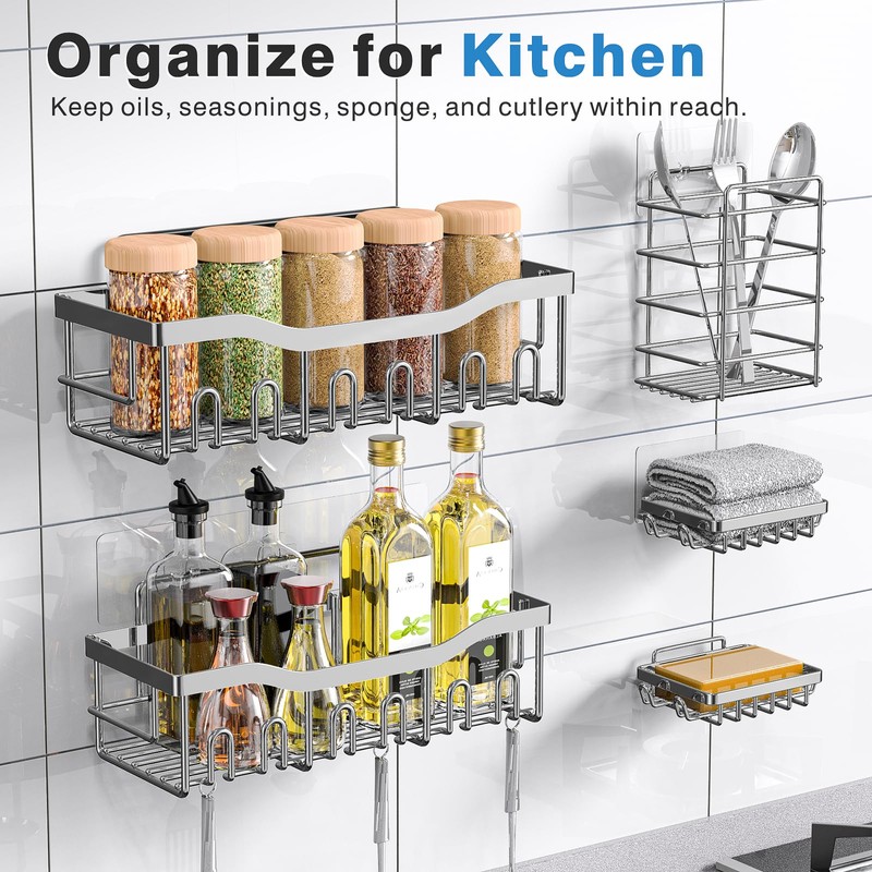 EUDELE 5-Pack Rustproof Stainless Steel Shower Caddy – No Drill