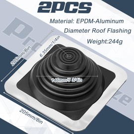 Yaocom 2 Pcs #3 Metal Roof Vent Boot Chimney Flashing Roof Jack Pipe Vent for Pipe Diameters 1/4-5-3/4 Sleeve Square Base Epdm Stove
