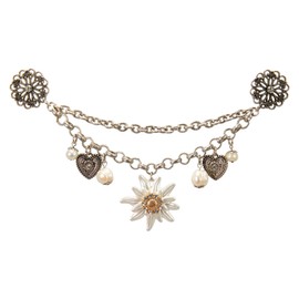 Alpenflüstern Dirndl Pin Charivari Edelweiss Greta – High Quality Women's Costume Jewellery with Pearls and Edelweiss, Dirndl Necklace for Traditional Costume, Antique Silver Colours DCH045, 55% metal