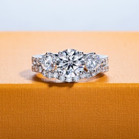 AimiIee Moissanite Wedding Rings Bridal Set 3.7CTTW D Color VVS1 Clarity Round Brilliant Cut Lab Created Diamond S925 Sterling Silver Wedding Band Engagement Rings Christmas Gift for Women with Certificate(6.5)