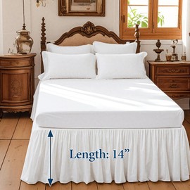 QKTE Belgian Linen Cotton Bed Skirt with Classic 14 inch Tailored Drop Dust Ruffle, Easy Fit Breathable Premium Natural Flax- Pleated White, King